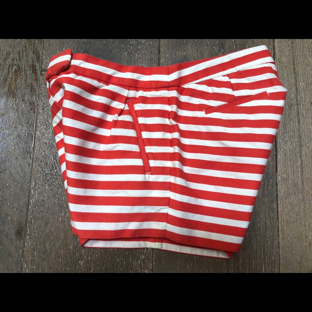 J crew orange stripped shorts with pleats, size 4